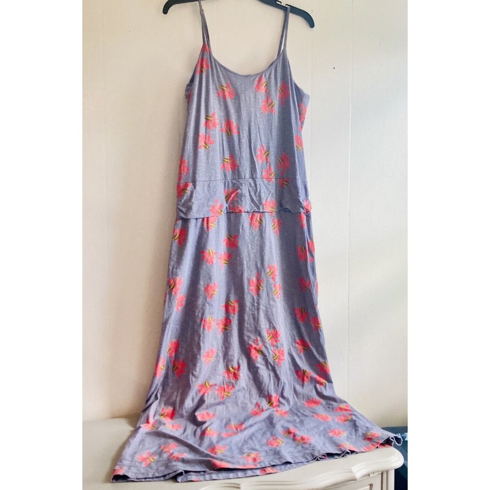 Toad & Co Maxi Dress Gray Sleeveless Spaghetti Strap Scoop Neck Long Island XL